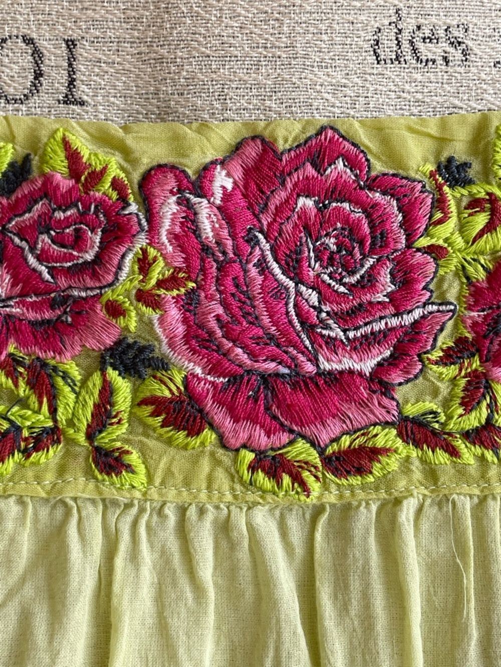 Johnny Was Boho Yellow/Green Tank with Pink Floral Embroidery - Picture 3 of 8